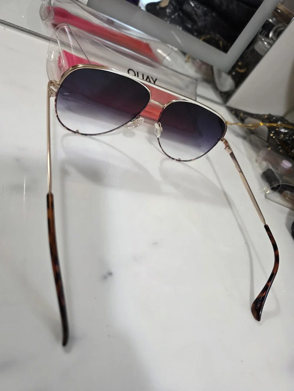 Quay Australia Gold Aviator Sunglasses with Purple Gradient Lenses